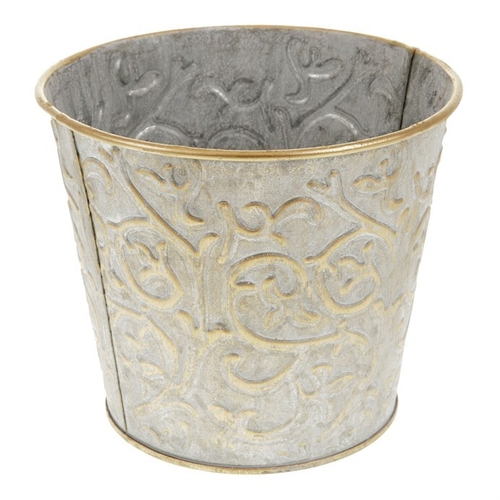 Obal kovový - kulatý, stříbrný, zlatá patina