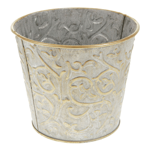 Obal kovový - kulatý, stříbrný, zlatá patina