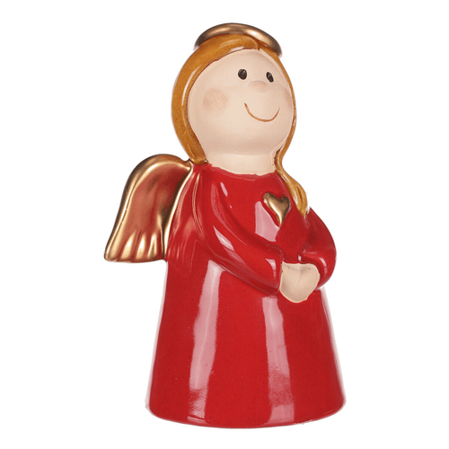 Anděl - keramická figurka, červená se zlatými křídly