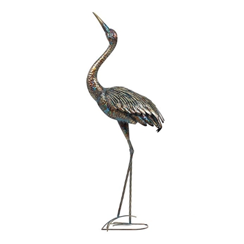 Volavka - 133 cm, kovová dekorace, měděná s barevnými skvrnami