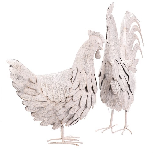 Slepice a kohout - kov s patinou, barva bílá, cena za 1 ks