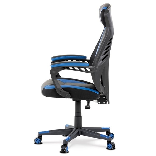 Herní křeslo, houpací mechanismus, černá ekokůže, KA-Y213 BLUE