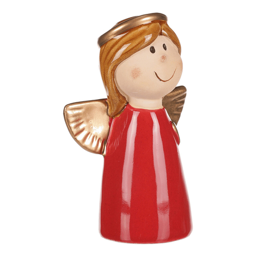 Anděl - keramická figurka, červená se zlatými křídly