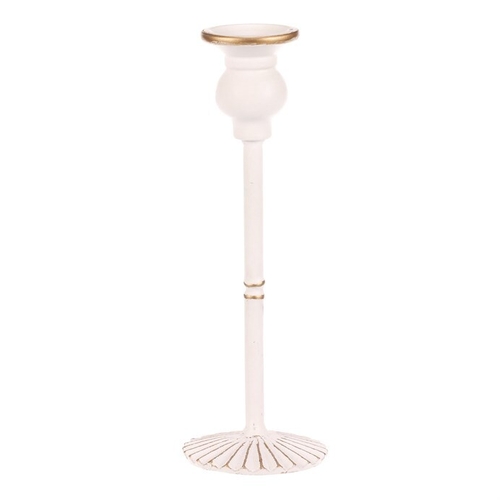 Svícen kovový - 24 cm, na kónickou svíčku, bílý