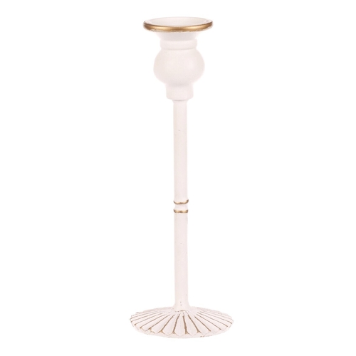 Svícen kovový - 24 cm, na kónickou svíčku, bílý