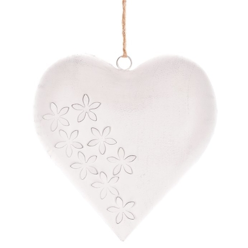 Srdce kovové - závěsná ozdoba, barva bílá-antik