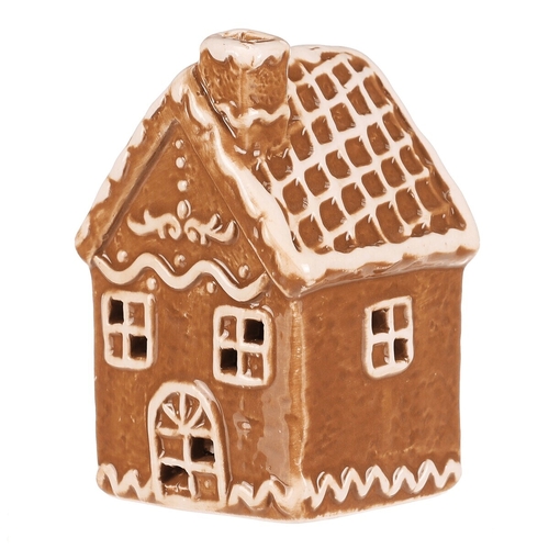 Domeček perníkový - keramika, LED osvětlení, hnědý