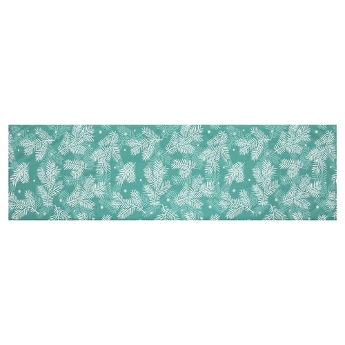 Běhoun sametový, zelený - vánoční bílý vzor, 100% polyester, 40 x 150 cm