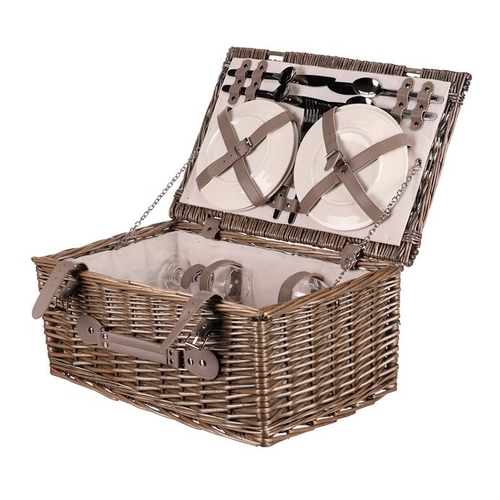 Koš piknikový - s vybavením pro 4 osoby, proutěný, barva šedá