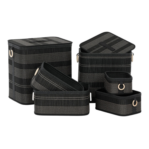 Koš regálový a prádelní - bambus, černý, cena za sadu 6 ks