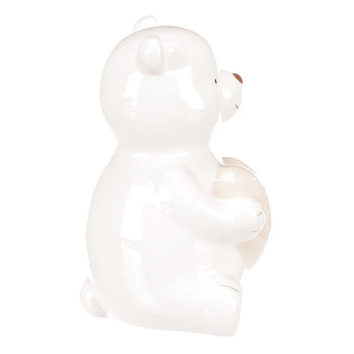 Medvěd se srdcem - keramická figurka, barva bílá