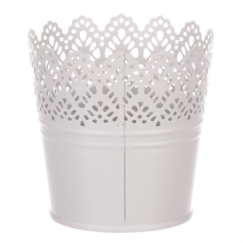 Obal kovový - kulatý, krajkový okraj, barva šedá