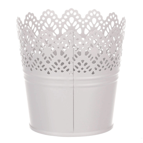 Obal kovový - kulatý, krajkový okraj, barva šedá