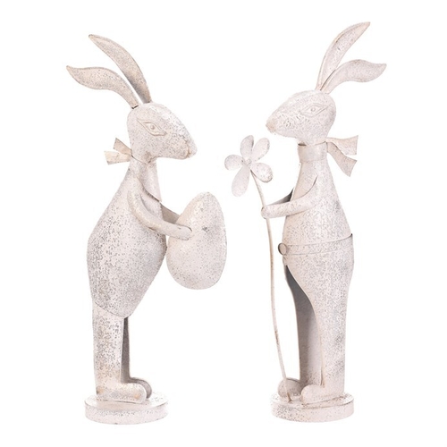 Zajíc kovový - s patinou, bílý, vel. S, mix 2, cena za 1 ks