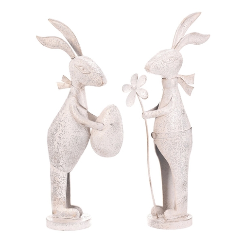 Zajíc kovový - s patinou, bílý, vel. S, mix 2, cena za 1 ks