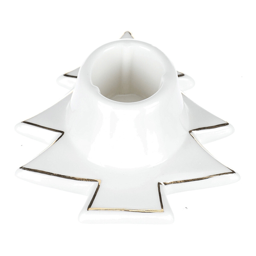 Svícen na kónickou svíčku - porcelán, tvar stromku, bílý