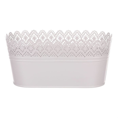 Obal kovový - truhlík, krajkový okraj, barva šedá