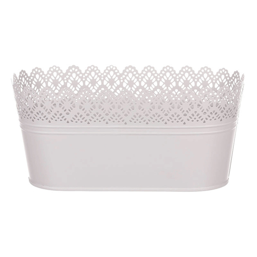 Obal kovový - truhlík, krajkový okraj, barva šedá