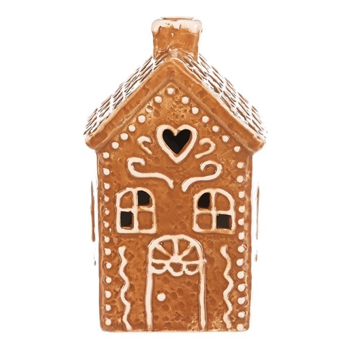 Domeček perníkový - keramika, LED osvětlení, hnědý