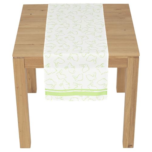 Běhoun - se zajíci, 100 % polyester, 40 x 150 cm, zeleno-bílý