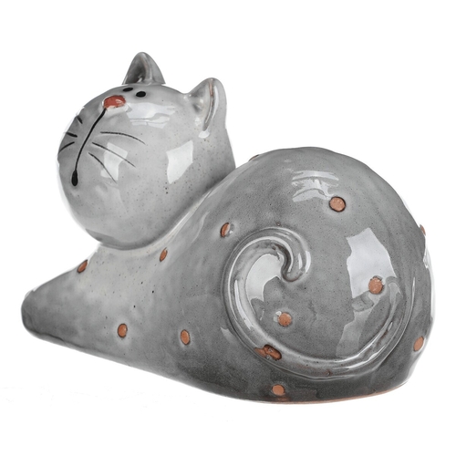 Kočka - keramická figurka, ležící, vel. L, šedá