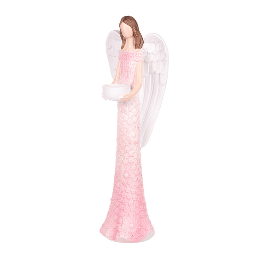 Anděl - figurka z polyresinu, kalíšek na svíčku, růžový