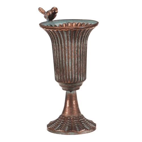 Číše kovová - 25 cm, s ptáčkem, barva měděná