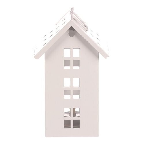 Lucerna mini - kovová, LED svíčka, patrový domek, bílá