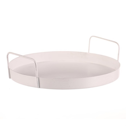 Tác kovový s uchy - kulatý tvar, barva bílá