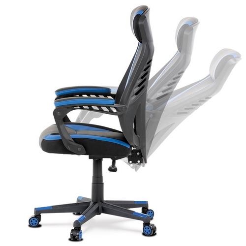 Herní křeslo, houpací mechanismus, černá ekokůže, KA-Y213 BLUE
