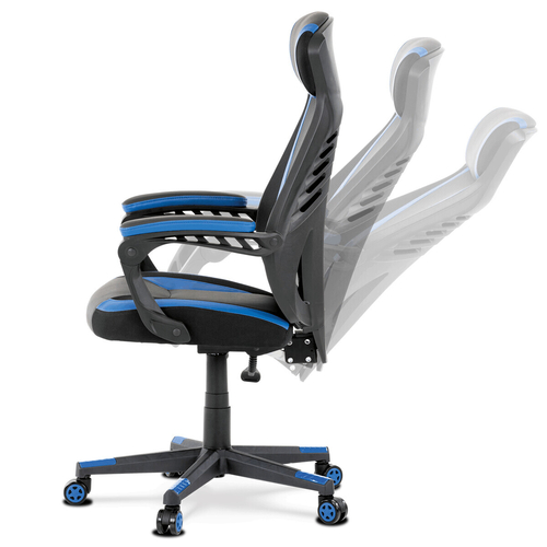 Herní křeslo, houpací mechanismus, černá ekokůže, KA-Y213 BLUE