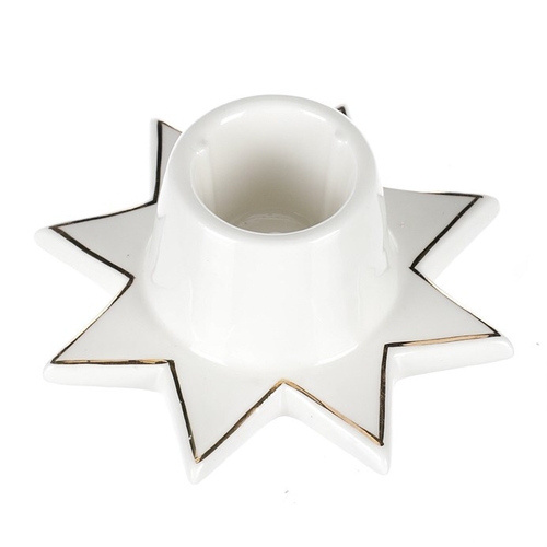 Svícen na kónickou svíčku - porcelán, tvar hvězdy, bílý