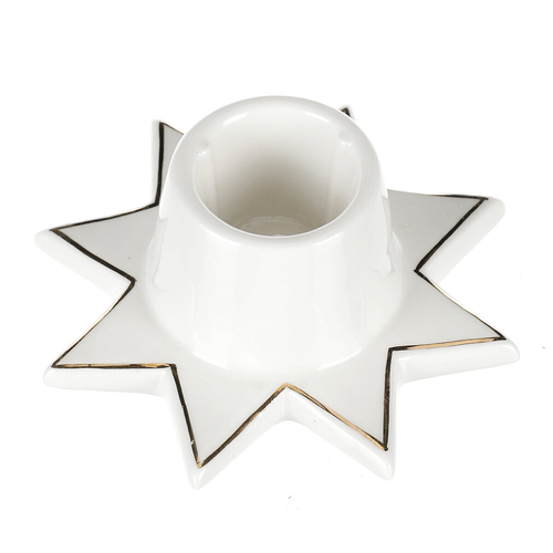 Svícen na kónickou svíčku - porcelán, tvar hvězdy, bílý