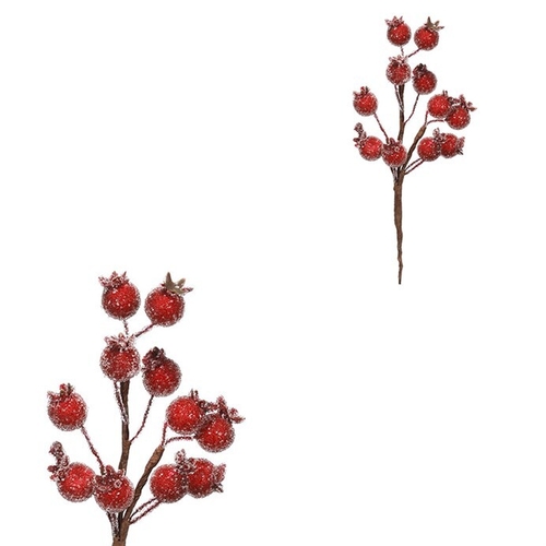 Jeřabiny - umělý trs, červené bobule, ojíněné