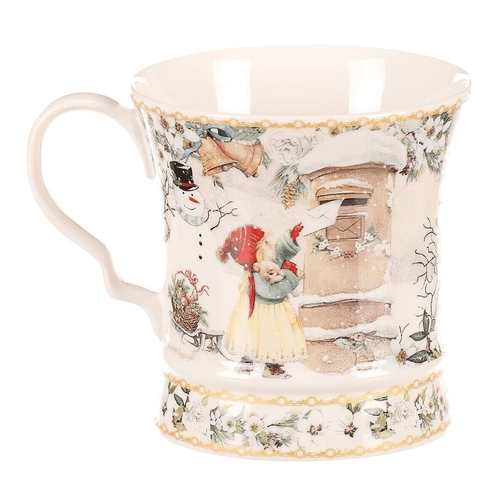 Hrnek malovaný v dárkové dóze - zimní motiv, porcelán, barevný