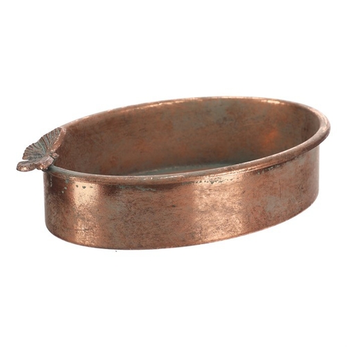 Tác kovový - oválný s motýlem, barva měděná