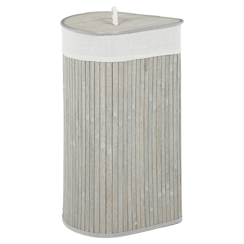 Koš prádelní - bambusový, rohový s víkem, šedý