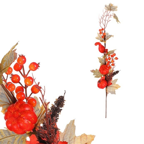 Listí, dýně a bobule - umělá větev, barva oranžová