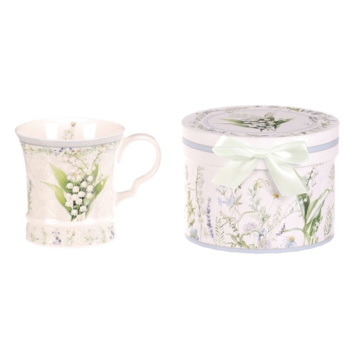 Hrnek malovaný - porcelán, dárková dóza, motiv s konvalinkami