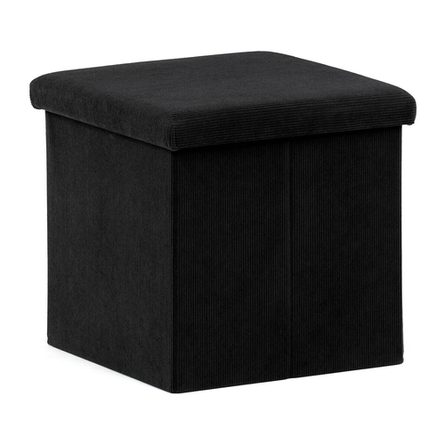 Taburet s úložným prostorem, černá, manšestrová látka, TAB-471 BK6