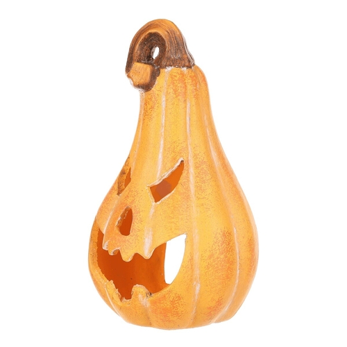 Dýně keramická - s obličejem, na svíčku, tvar hrušky, žlutá