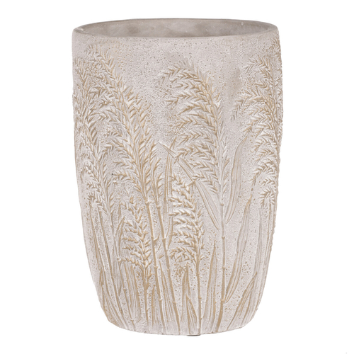 Váza betonová - vzor kvetoucí trávy, šedo-zlatá