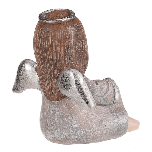 Anděl sedící - polyresin, šedý se stříbrným srdcem