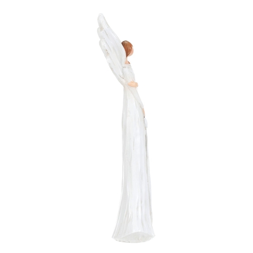 Anděl - figurka z polyresinu, imitace dřeva, vel. L, bílý