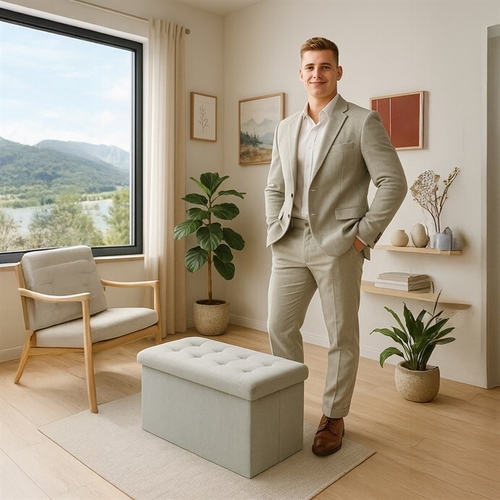 Taburet s úložným prostorem, krémová, manšestrová látka, TAB-472 CRM6