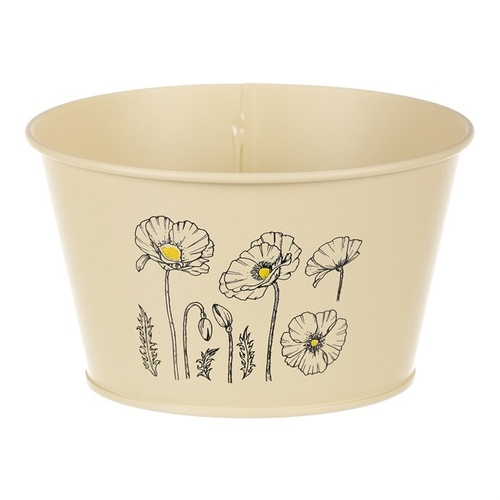 Obal kovový - nízký, motiv kvetoucího máku, žlutý