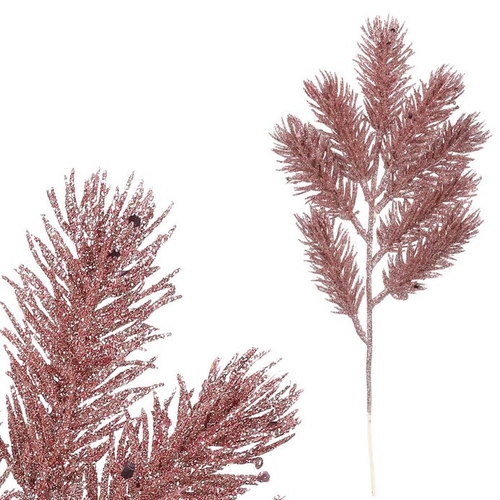 Smrk - umělá větev, barva růžová se třpytkami