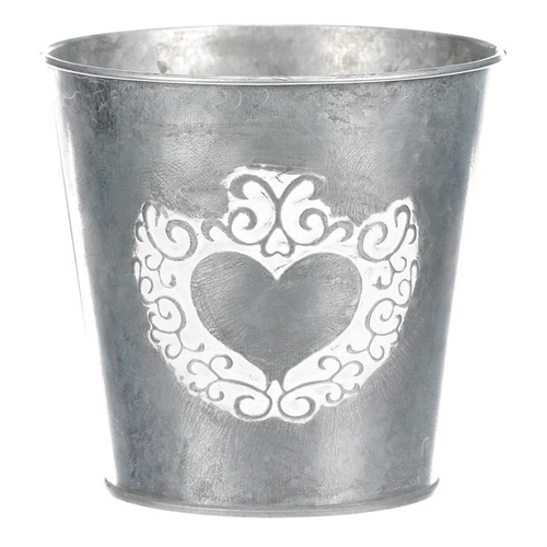 Obal kovový - dekor srdce, barva stříbrno-bílá