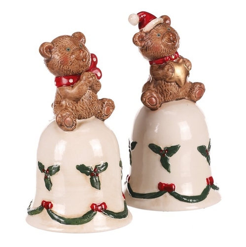 Zvonek s medvídkem - porcelán, mix 2 druhů, cena za 1 ks