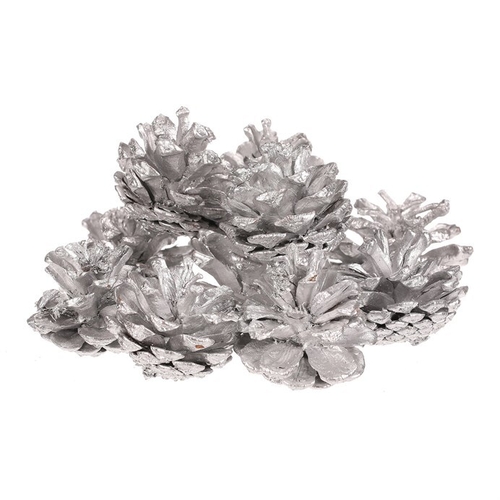 Šišky - pravé borovicové, stříbrné, cena za balení (12 ks)